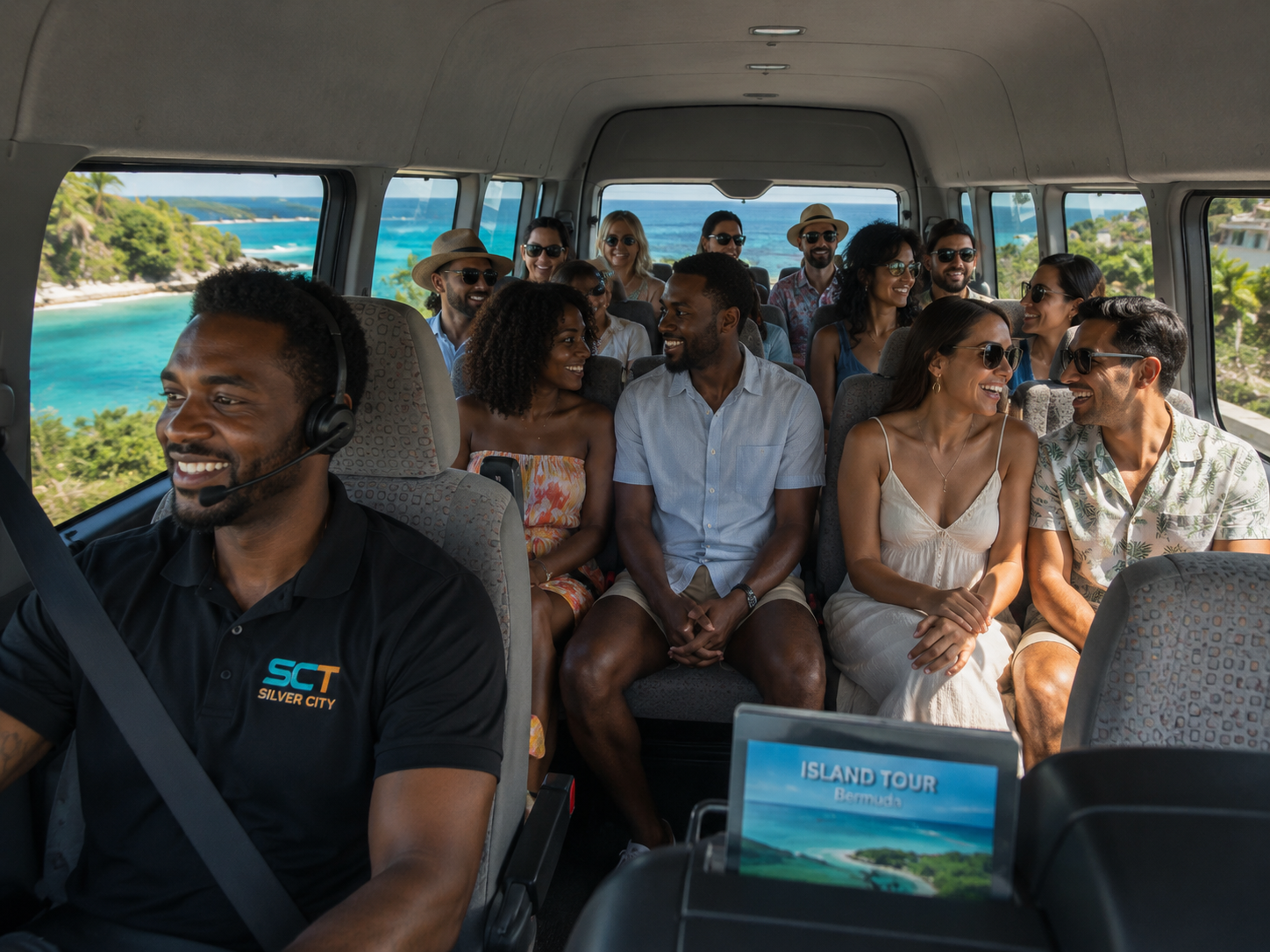 Guests enjoying a guided Silver City Transport island tour of Bermuda