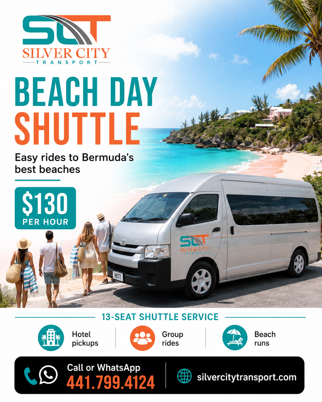 Beach Day Shuttle flyer — $130 per hour