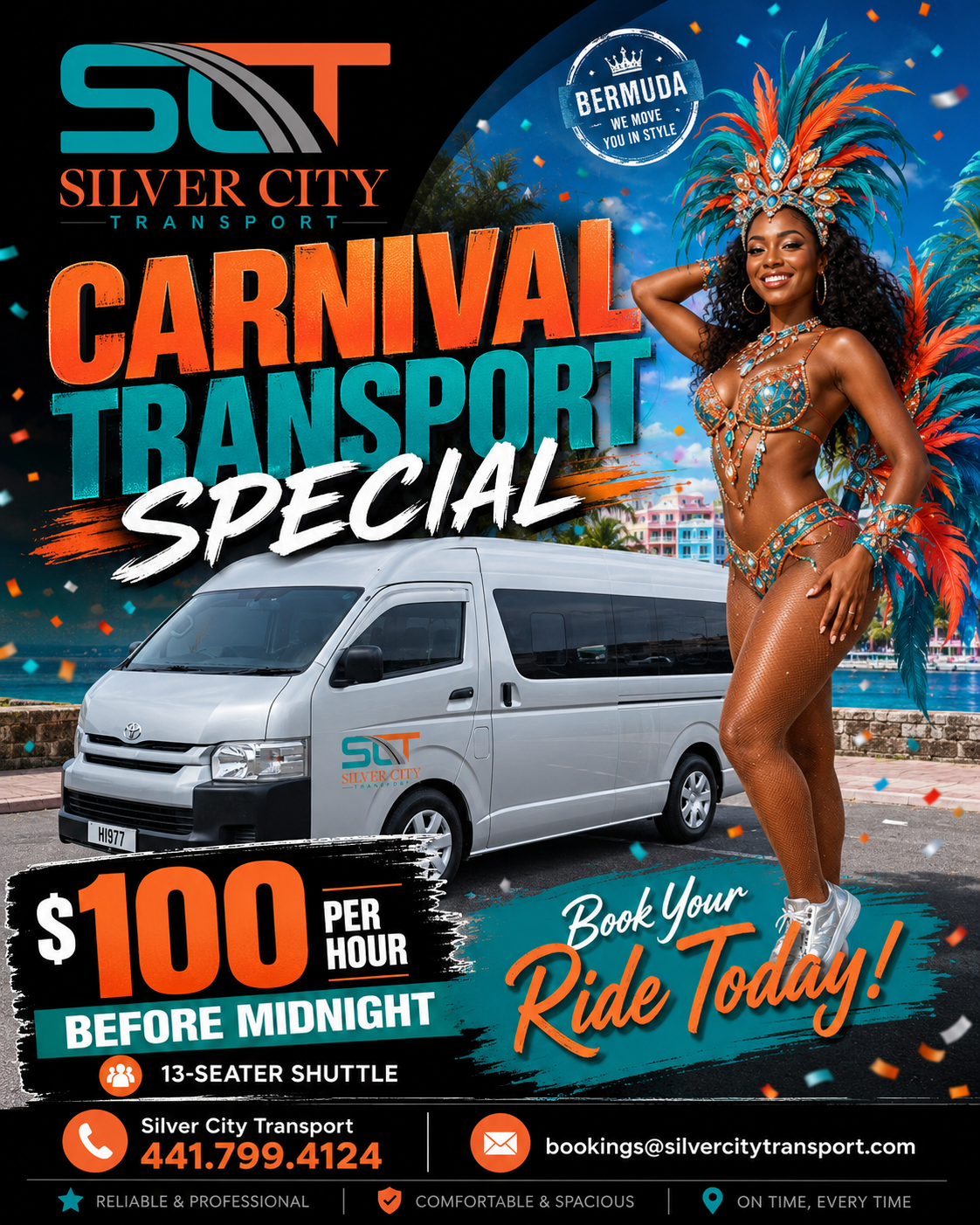 Carnival Transport Special flyer — $100 per hour before midnight