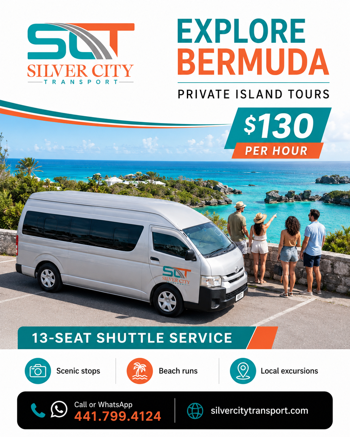 Explore Bermuda private island tours flyer — $130 per hour