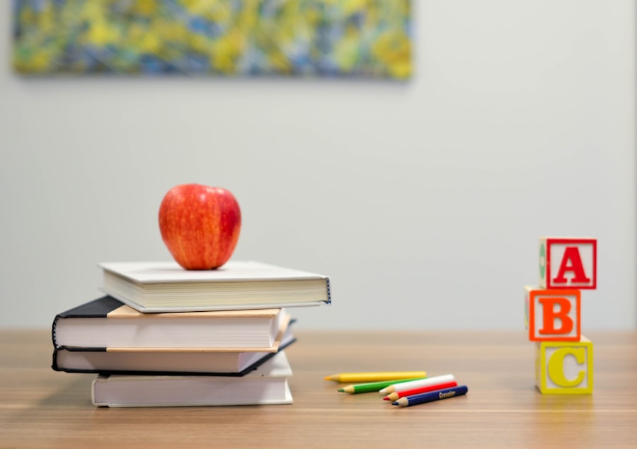 School books, pencils and lettered blocks — safe scheduled school transport
