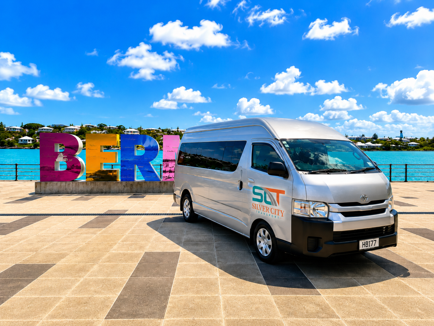 Silver City Transport shuttle at the Bermuda waterfront